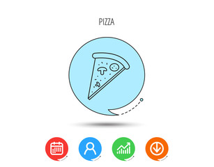 Pizza icon. Piece of Italian bake sign.