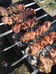 Barbecue pork on the grill in the summer 