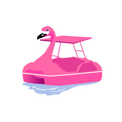 isolated pink flamingo paddle boat on water, vector illustration © plalek