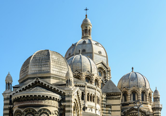 Close-up view of the cathedral of Marseille, Sainte-Marie-Majeure, also known as La Major, a...
