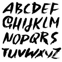 Handdrawn dry brush font. Modern brush lettering. Grunge style alphabet. Vector illustration.