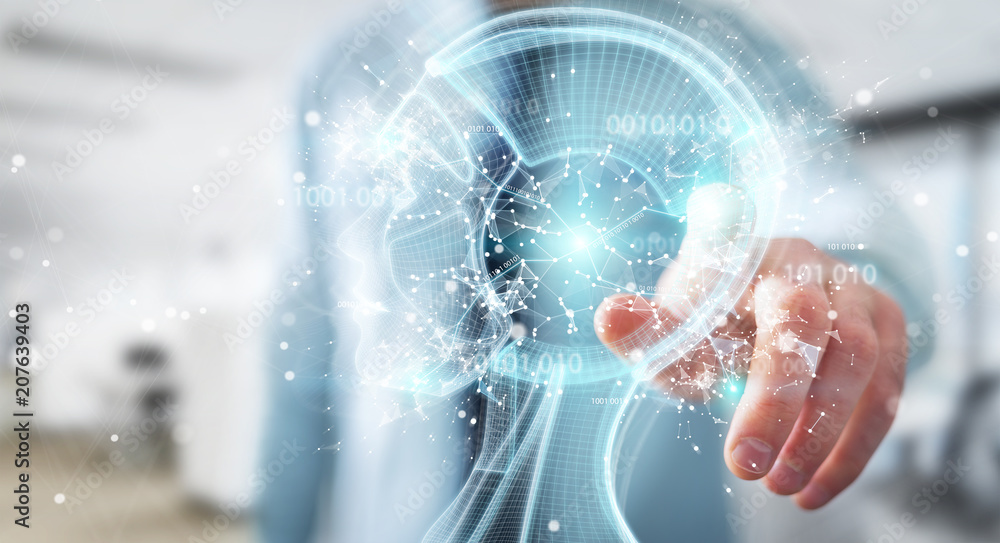 Fototapete businessman using digital artificial intelligence interface 3d rendering