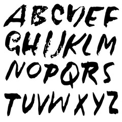 Handdrawn dry brush font. Modern brush lettering. Grunge style alphabet. Vector illustration.