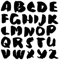 Handdrawn dry brush font. Modern brush lettering. Grunge style alphabet. Vector illustration.