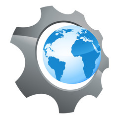 Zahnrad mit Globus - technology icon
