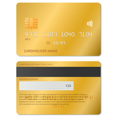Bank, gold credit card front and back view mockup