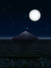 Night landscape with moon and mountain