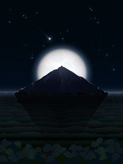 Fototapeta na wymiar Night landscape with moon and mountain