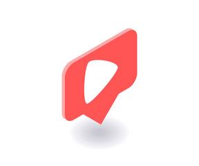 Play icon, vector symbol in flat isometric 3D style isolated on white background. Social media illustration.