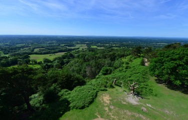 Fototapeta na wymiar Looking down at the Sussex countryside from Leith hill in Surrey.