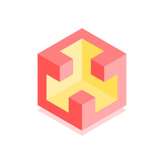 Abstract cubic icon. Isometric illustration for covers design in flat 3D style. Vector geometric logo.