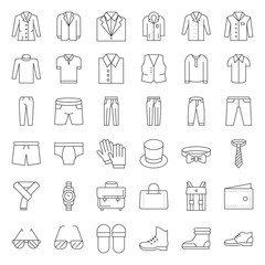 Male clothes and accessories thin line icon set 3