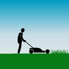 work in the garden. mowing grass with a lawnmower