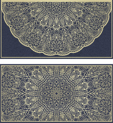 Set of elegant lace greeting silver vintage cards with graceful ornament. Design element for wedding invitation or announcement template, banner, postcard, save the date card