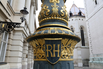 Ornate lamp post in the old town of Zagreb, Croatia 