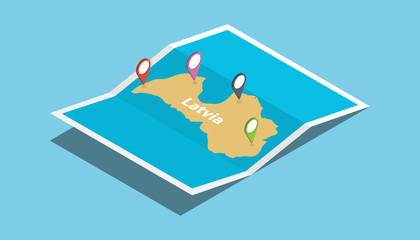 latvia explore maps with isometric style and pin location tag on top