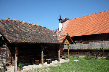 Typical wooden house in the village Cigoc, Croatia 