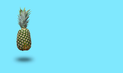Pineapple on blue background. Minimal style with copy space