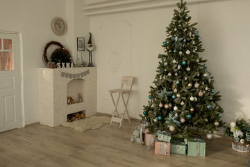 white room with white fireplace. white stone fireplace in the bedroom