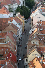 Aerial view of the rooftops of Radiceva Street in Zagreb, Croatia 