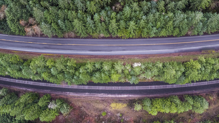 Aerial View of Forest Road & Train Tracks