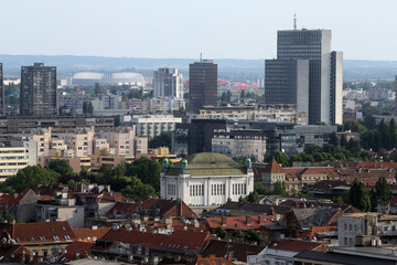 Aerial view of the rooftops of downtown of Zagreb, Croatia