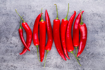 Chili cayenne pepper on grey background.