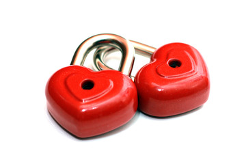 Red heart shape lock. Romantic padlock isolated.