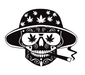 Marijuana skull icon with sunglasses and hat