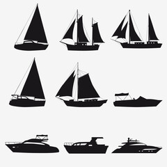 Super set of water carriage and maritime transport in modern cartoon design style. Ship, boat, vessel, cargo ship, cruise ship, yacht. Isolated