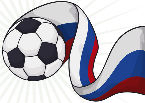 Soccer Ball with Waving Russian Flag for Soccer Championship, Vector Illustration