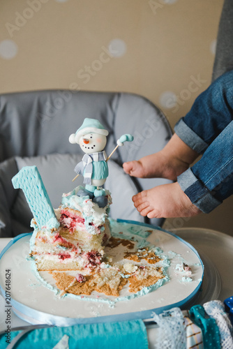 Broken Child Cake Kid S Feet Near The Cake Cute Little Boy Eating