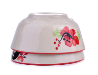 Ceramic chicken bowl of  Lampang on white background