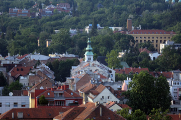 Fototapeta na wymiar Aerial view of the rooftops of downtown of Zagreb, Croatia 