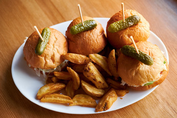 Home made burgers served with crispy fries