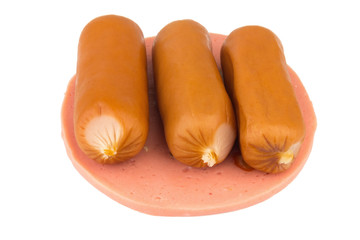 bologna sausage spicy with sausage small isolated on white background