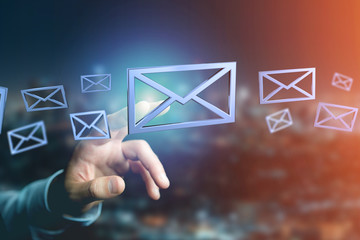 Blue Email symbol displayed on a color background - 3D rendering