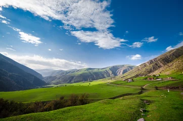 Fotobehang Beautiful landscape in the mountains with the sun at dawn. Mountains at the sunset time. Azerbaijan, Talish Mountains. Yardimli © zef art