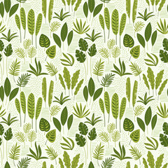 Abstract seamless pattern with tropical leaves.