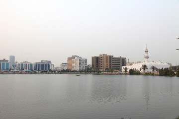 Fototapeta premium The Jaffali Mosque nearby Balad (Shopping area) in evening Jeddah, Saudi Arabia