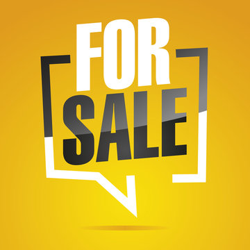 For sale in brackets yellow white black isolated sticker icon