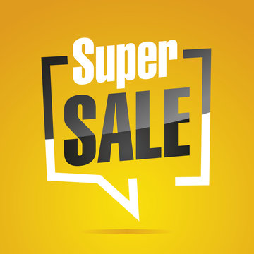 Super sale in brackets yellow white black isolated sticker icon