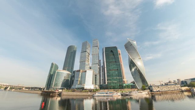 Moscow city skyline timelapse at business center district and Moscow River, Moscow Russia 4K Time Lapse