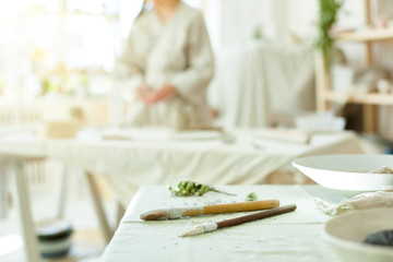 Handtools of craftsperson for making clay kitchenware or other creative things