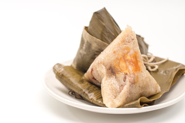 Zongzi - Traditional Dragon Boat Festival dumpling. Hand drawn watercolor painting isolated on white background.