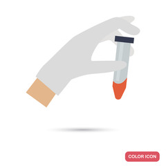 Hand holds the flask with the drug color flat icon