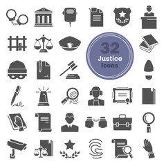 Justice and court simple icons set