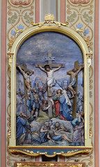 Nativity Scene, Adoration of the Magi, fresco on the ceiling of the Church of Our Lady of the Snow...
