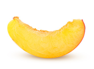 Nectarine or peach, slice, isolated on white background, clipping path, full depth of field