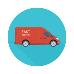 Flat style vector illustration delivery service concept. Truck with box container isolated on white background, free shop shipping